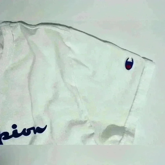 Champion Classic T-Shirt, Women’s Size Medium, White with Navy Blue Script Logo - Picture 8 of 12